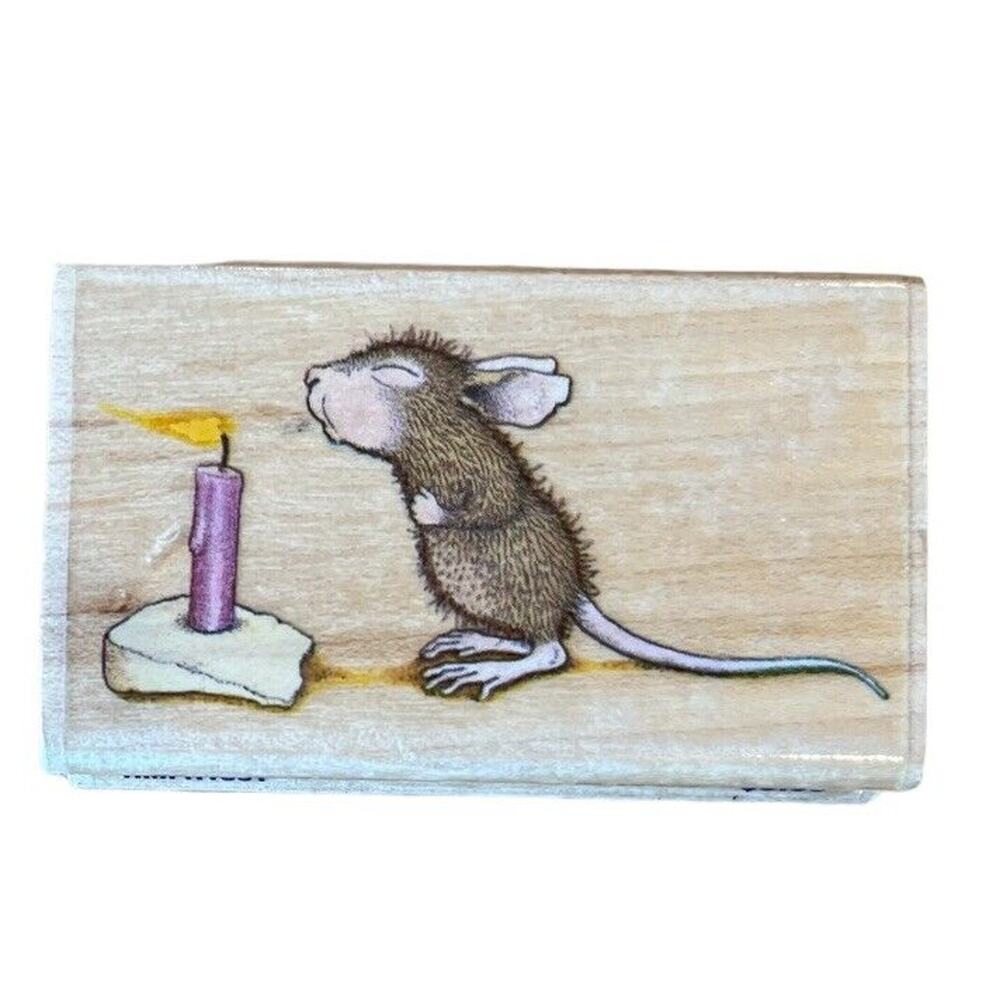 House Mouse Stampabilities Amanda Blows Candle Birthday Wood Rubber Stamp 2000